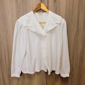 Vintage Lace Collar Oversized Japanese Sailor Blouse Puffed Sleeves